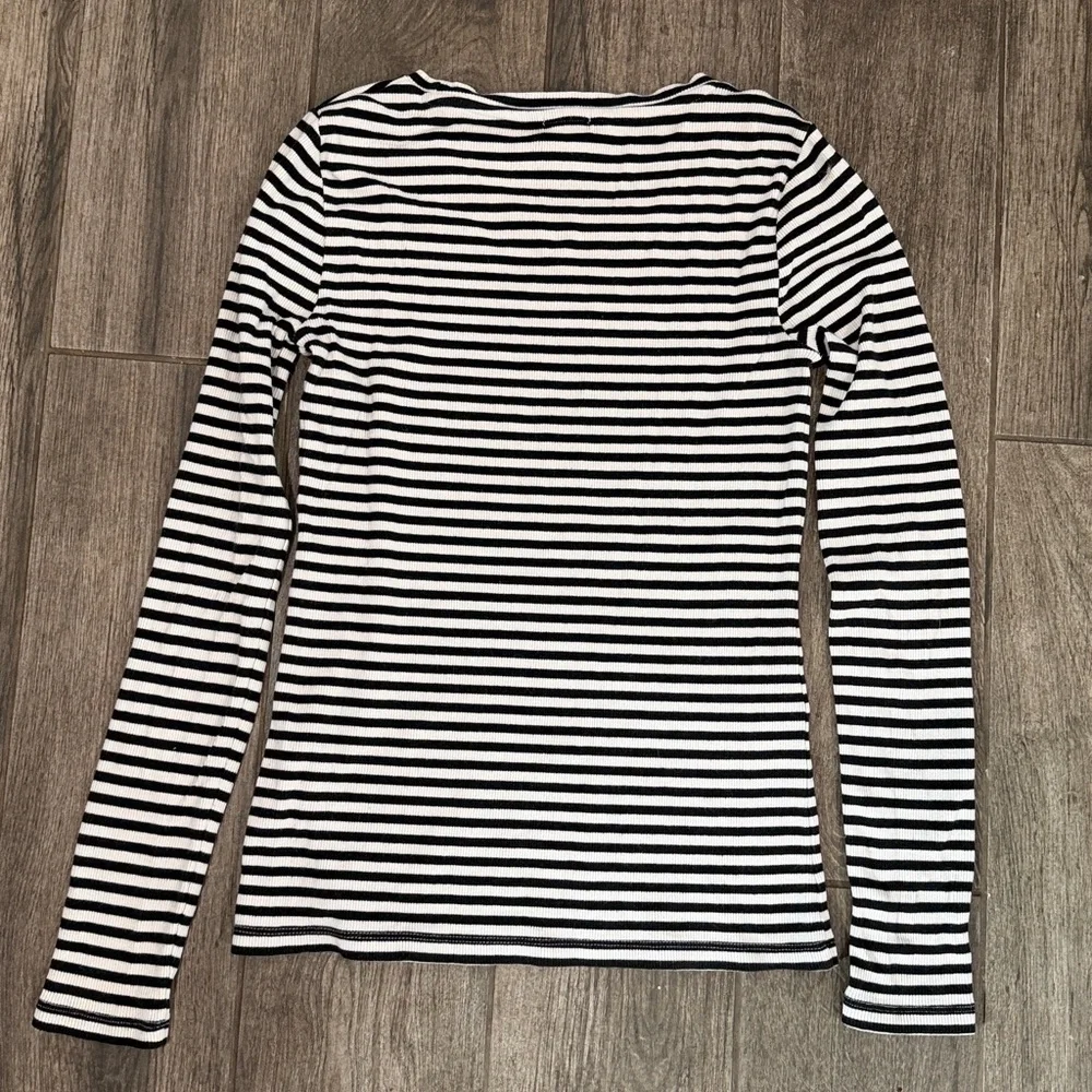 J. Crew Black and White Striped Long Sleeve Tee